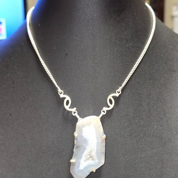 Fierce Handmade Forward Facing Natural Crystal Silver Necklace - Picture 2 of 5